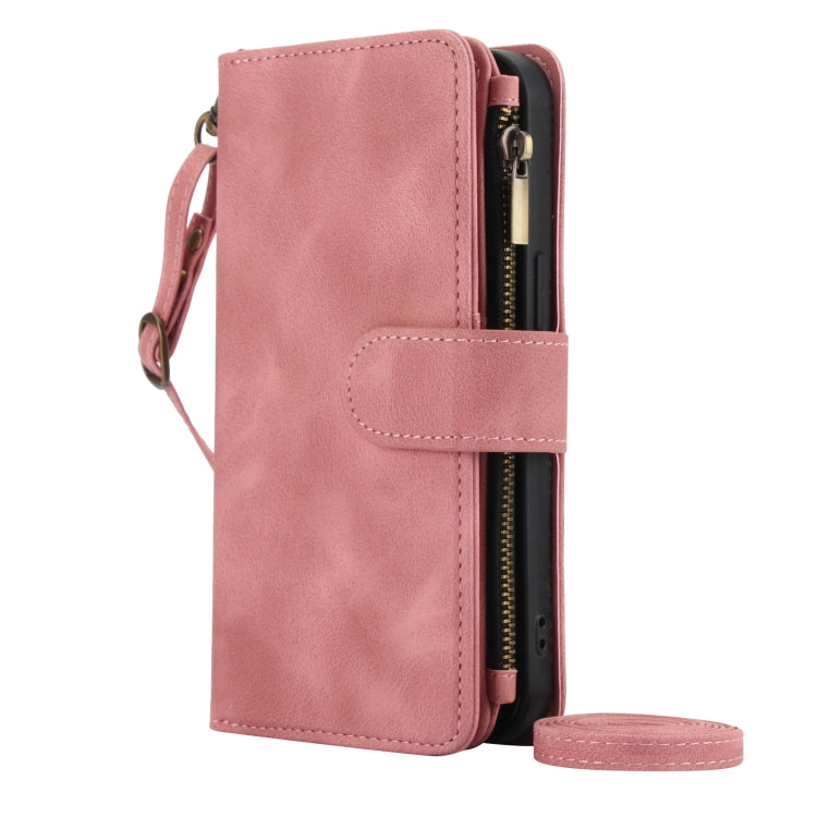 For iPhone 13 Dream 9-Card Zipper Wallet RFID Leather Phone Case with Lanyard(Rose Gold) - iPhone 13 Cases by buy2fix | Online Shopping UK | buy2fix