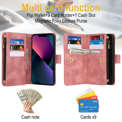 For iPhone 13 Dream 9-Card Zipper Wallet RFID Leather Phone Case with Lanyard(Rose Gold) - iPhone 13 Cases by buy2fix | Online Shopping UK | buy2fix