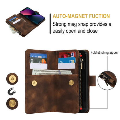 For iPhone 13 Dream 9-Card Zipper Wallet RFID Leather Phone Case with Lanyard(Brown) - iPhone 13 Cases by buy2fix | Online Shopping UK | buy2fix
