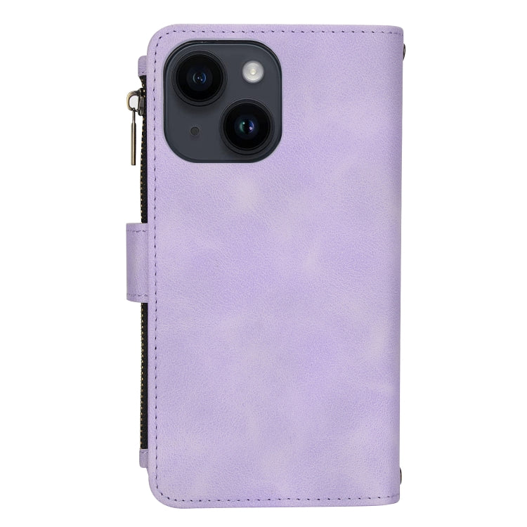 For iPhone 13 Dream 9-Card Zipper Wallet RFID Leather Phone Case with Lanyard(Purple) - iPhone 13 Cases by buy2fix | Online Shopping UK | buy2fix