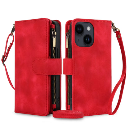 For iPhone 13 mini Dream 9-Card Zipper Wallet RFID Leather Phone Case with Lanyard(Red) - iPhone 13 mini Cases by buy2fix | Online Shopping UK | buy2fix