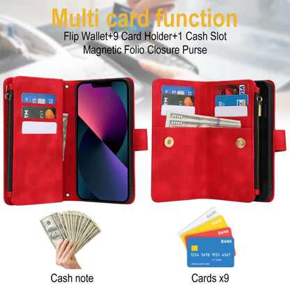 For iPhone 13 mini Dream 9-Card Zipper Wallet RFID Leather Phone Case with Lanyard(Red) - iPhone 13 mini Cases by buy2fix | Online Shopping UK | buy2fix