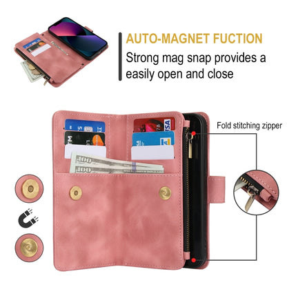For iPhone 13 mini Dream 9-Card Zipper Wallet RFID Leather Phone Case with Lanyard(Rose Gold) - iPhone 13 mini Cases by buy2fix | Online Shopping UK | buy2fix