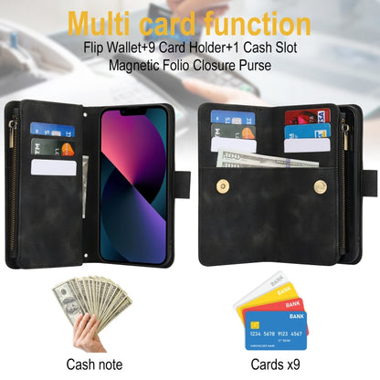 For iPhone 13 mini Dream 9-Card Zipper Wallet RFID Leather Phone Case with Lanyard(Black) - iPhone 13 mini Cases by buy2fix | Online Shopping UK | buy2fix