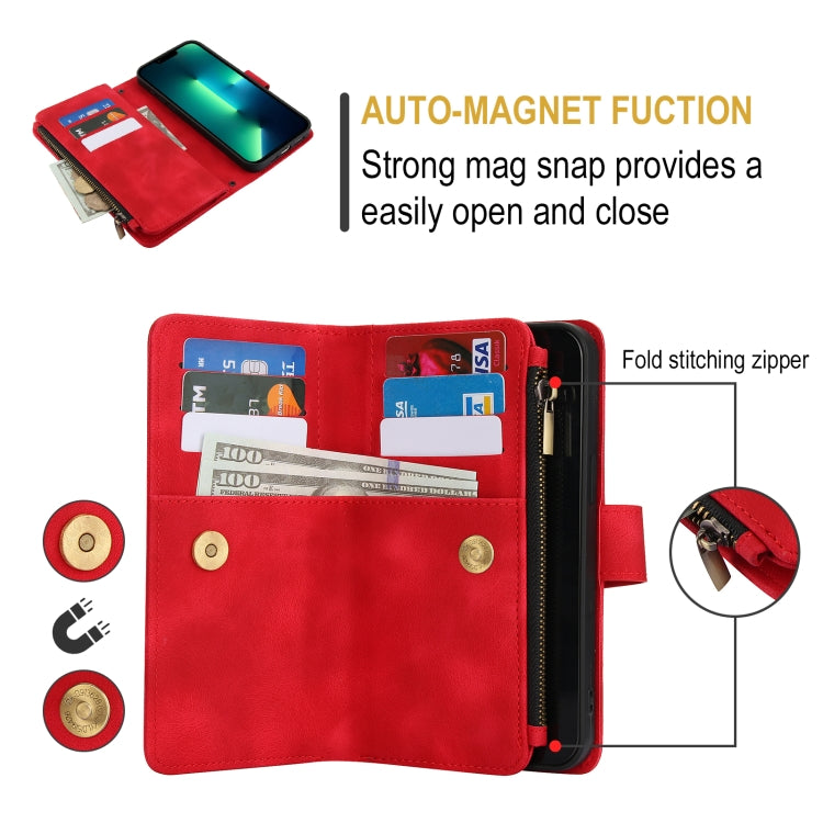 For iPhone 13 Pro Dream 9-Card Zipper Wallet RFID Leather Phone Case with Lanyard(Red) - iPhone 13 Pro Cases by buy2fix | Online Shopping UK | buy2fix