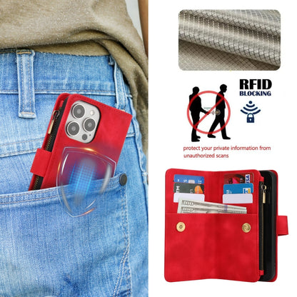 For iPhone 13 Pro Dream 9-Card Zipper Wallet RFID Leather Phone Case with Lanyard(Red) - iPhone 13 Pro Cases by buy2fix | Online Shopping UK | buy2fix