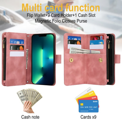For iPhone 13 Pro Max Dream 9-Card Zipper Wallet RFID Leather Phone Case with Lanyard(Rose Gold) - iPhone 13 Pro Max Cases by buy2fix | Online Shopping UK | buy2fix