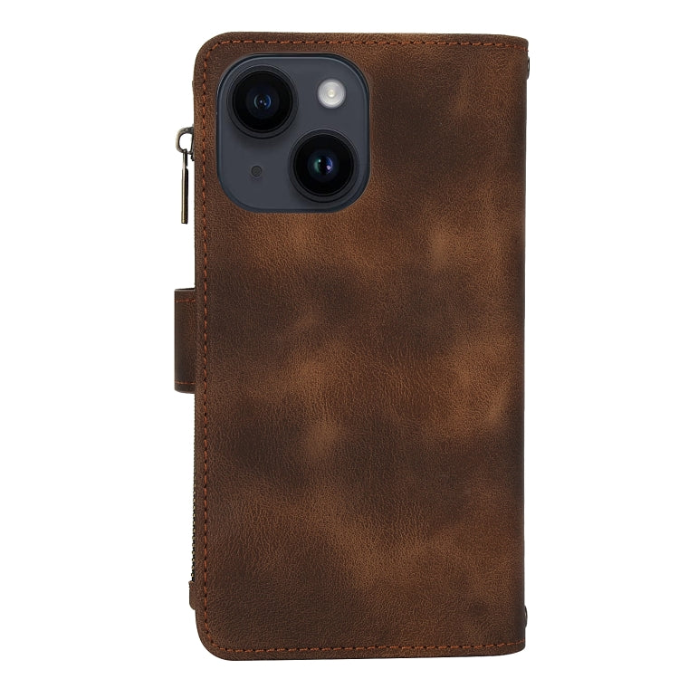 For iPhone 14 Plus Dream 9-Card Zipper Wallet RFID Leather Phone Case with Lanyard(Brown) - iPhone 14 Plus Cases by buy2fix | Online Shopping UK | buy2fix