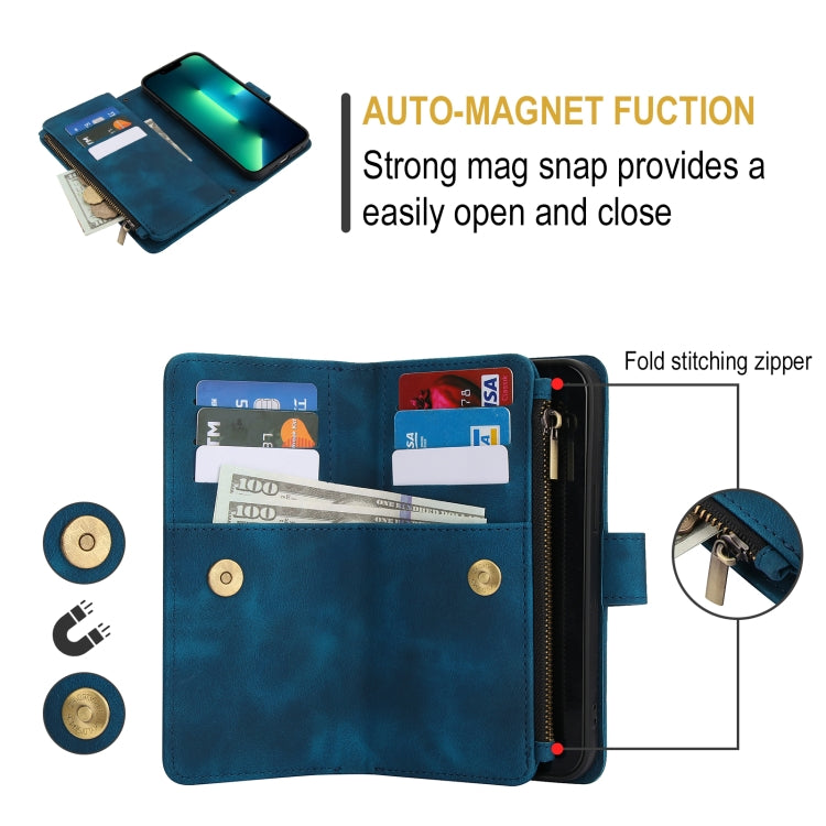 For iPhone 14 Pro Max Dream 9-Card Zipper Wallet RFID Leather Phone Case with Lanyard(Blue) - iPhone 14 Pro Max Cases by buy2fix | Online Shopping UK | buy2fix