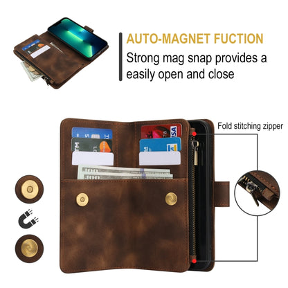 For iPhone 14 Pro Max Dream 9-Card Zipper Wallet RFID Leather Phone Case with Lanyard(Brown) - iPhone 14 Pro Max Cases by buy2fix | Online Shopping UK | buy2fix
