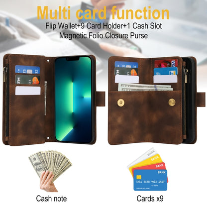 For iPhone 14 Pro Max Dream 9-Card Zipper Wallet RFID Leather Phone Case with Lanyard(Brown) - iPhone 14 Pro Max Cases by buy2fix | Online Shopping UK | buy2fix