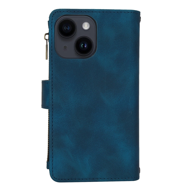 For iPhone 15 Plus Dream 9-Card Zipper Wallet RFID Leather Phone Case with Lanyard(Blue) - iPhone 15 Plus Cases by buy2fix | Online Shopping UK | buy2fix