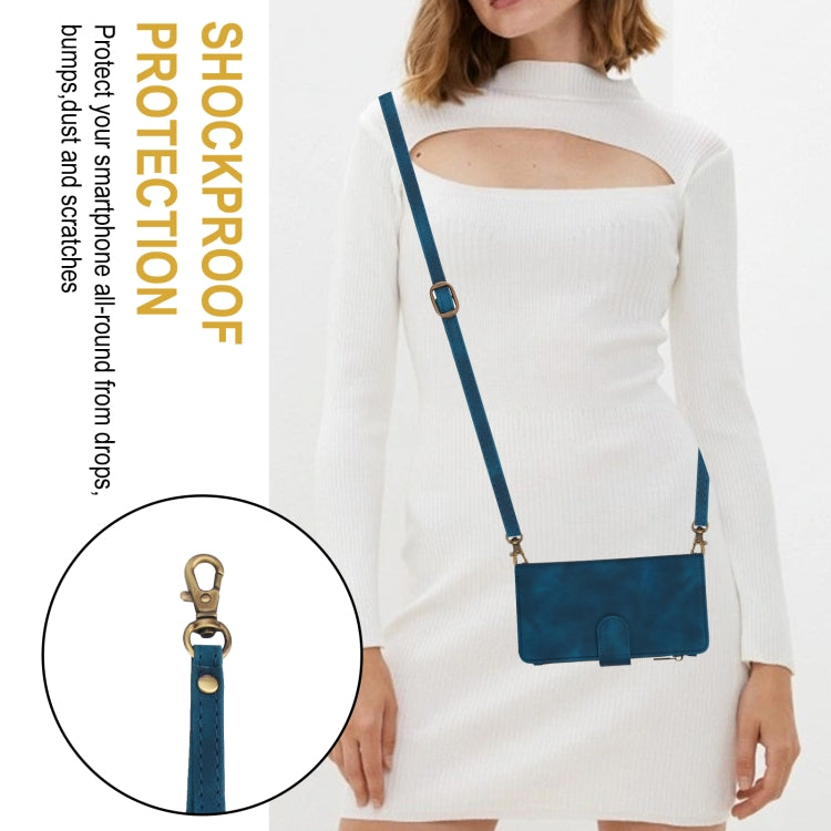 For iPhone 15 Pro Dream 9-Card Zipper Wallet RFID Leather Phone Case with Lanyard(Blue) - iPhone 15 Pro Cases by buy2fix | Online Shopping UK | buy2fix