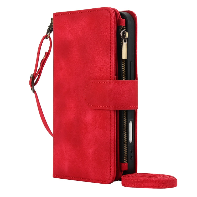 For iPhone 16 Dream 9-Card Zipper Wallet RFID Leather Phone Case with Lanyard(Red) by buy2fix