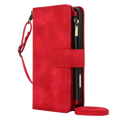 For iPhone 16 Dream 9-Card Zipper Wallet RFID Leather Phone Case with Lanyard(Red) by buy2fix