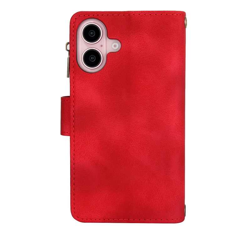 For iPhone 16 Dream 9-Card Zipper Wallet RFID Leather Phone Case with Lanyard(Red) by buy2fix