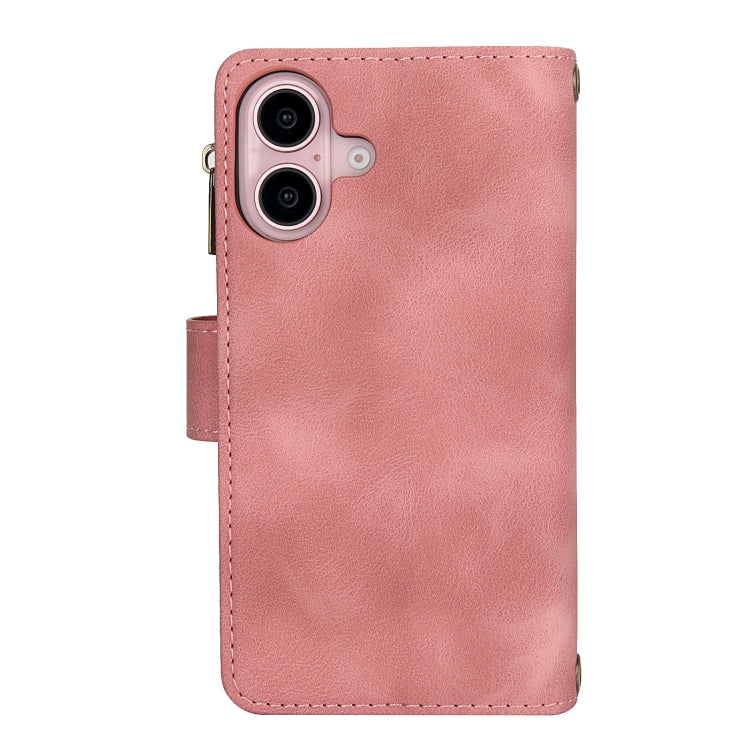 For iPhone 16 Dream 9-Card Zipper Wallet RFID Leather Phone Case with Lanyard(Rose Gold) - iPhone 16 Cases by buy2fix | Online Shopping UK | buy2fix