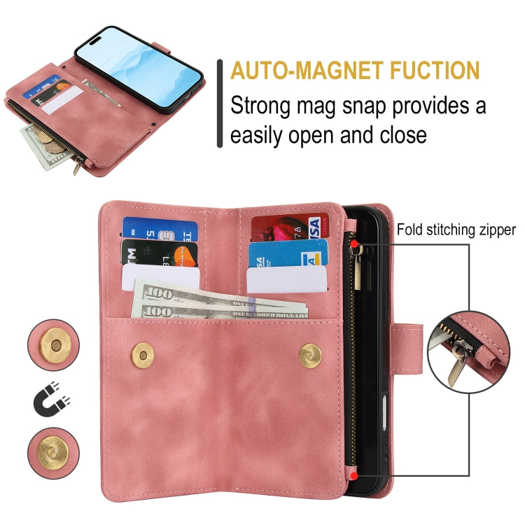 For iPhone 16 Dream 9-Card Zipper Wallet RFID Leather Phone Case with Lanyard(Rose Gold) - iPhone 16 Cases by buy2fix | Online Shopping UK | buy2fix