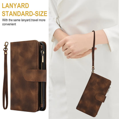 For iPhone 16 Dream 9-Card Zipper Wallet RFID Leather Phone Case with Lanyard(Brown) by buy2fix