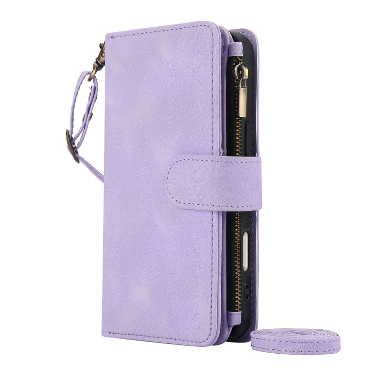 For iPhone 16 Dream 9-Card Zipper Wallet RFID Leather Phone Case with Lanyard(Purple) by buy2fix