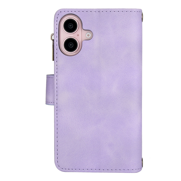 For iPhone 16 Dream 9-Card Zipper Wallet RFID Leather Phone Case with Lanyard(Purple) by buy2fix