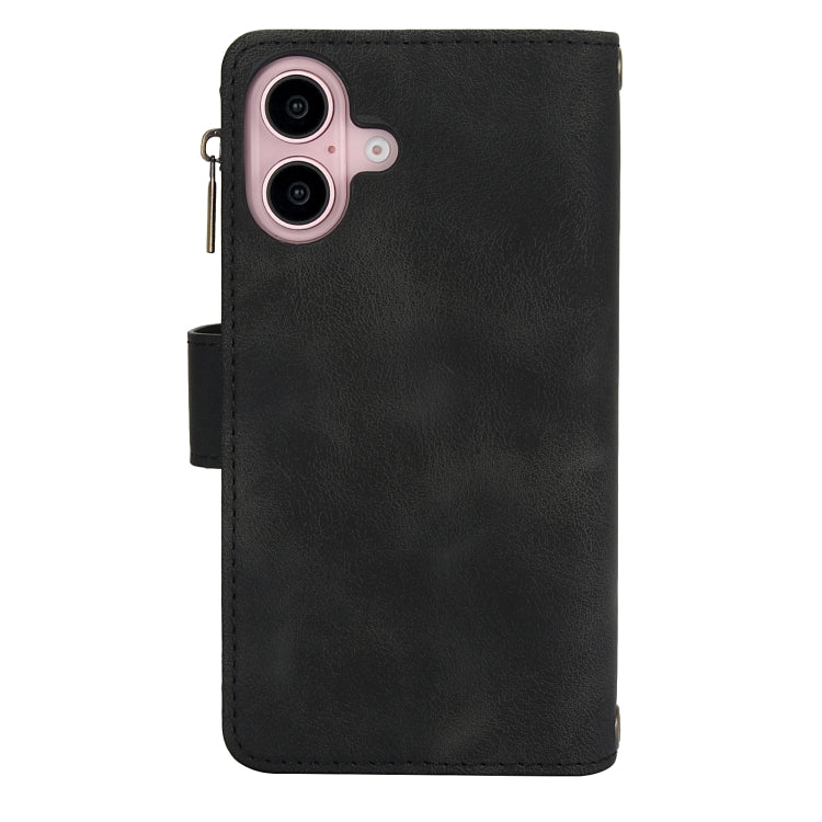 For iPhone 16 Dream 9-Card Zipper Wallet RFID Leather Phone Case with Lanyard(Black) by buy2fix