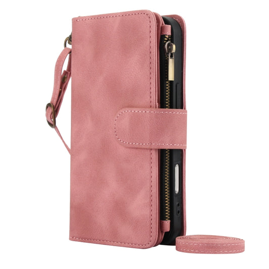 For iPhone 16 Plus Dream 9-Card Zipper Wallet RFID Leather Phone Case with Lanyard(Rose Gold) by buy2fix