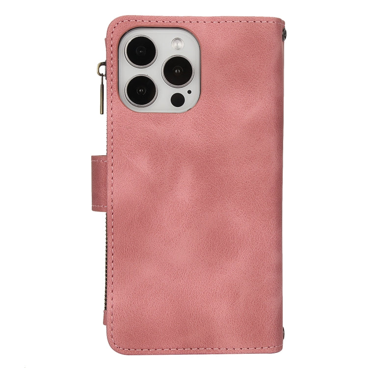 For iPhone 16 Pro Dream 9-Card Zipper Wallet RFID Leather Phone Case with Lanyard(Rose Gold) - iPhone 16 Pro Cases by buy2fix | Online Shopping UK | buy2fix