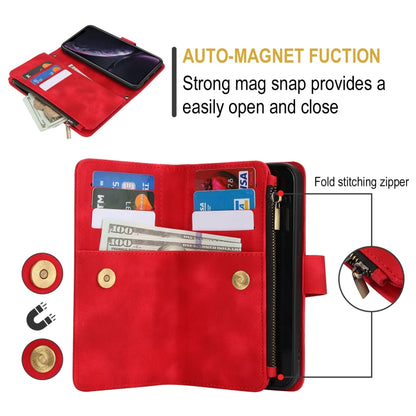 For iPhone XR Dream 9-Card Zipper Wallet RFID Leather Phone Case with Lanyard(Red) - More iPhone Cases by buy2fix | Online Shopping UK | buy2fix