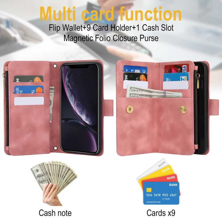 For iPhone XR Dream 9-Card Zipper Wallet RFID Leather Phone Case with Lanyard(Rose Gold) - More iPhone Cases by buy2fix | Online Shopping UK | buy2fix