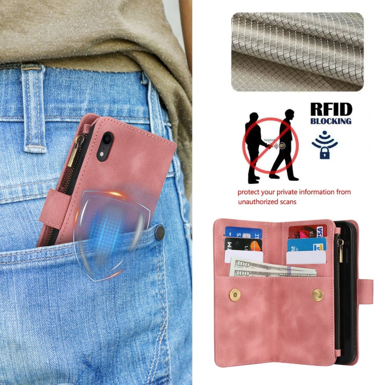 For iPhone XR Dream 9-Card Zipper Wallet RFID Leather Phone Case with Lanyard(Rose Gold) - More iPhone Cases by buy2fix | Online Shopping UK | buy2fix