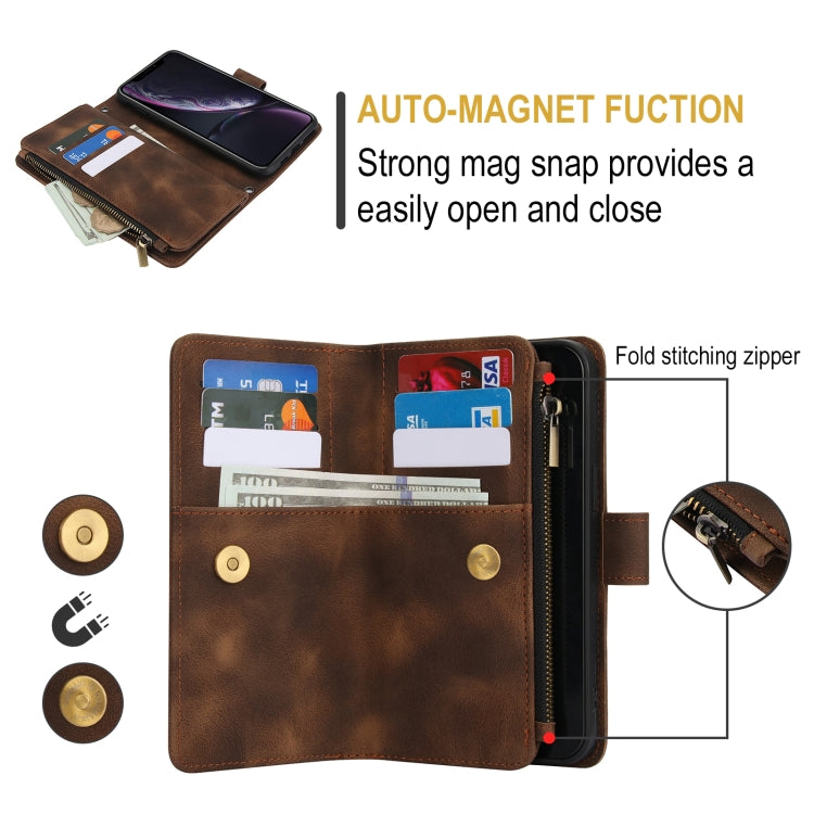 For iPhone XR Dream 9-Card Zipper Wallet RFID Leather Phone Case with Lanyard(Brown) - More iPhone Cases by buy2fix | Online Shopping UK | buy2fix