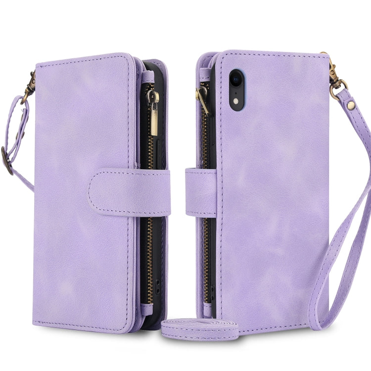 For iPhone XR Dream 9-Card Zipper Wallet RFID Leather Phone Case with Lanyard(Purple) - More iPhone Cases by buy2fix | Online Shopping UK | buy2fix