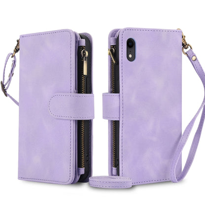 For iPhone XR Dream 9-Card Zipper Wallet RFID Leather Phone Case with Lanyard(Purple) - More iPhone Cases by buy2fix | Online Shopping UK | buy2fix