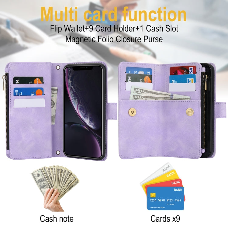 For iPhone XR Dream 9-Card Zipper Wallet RFID Leather Phone Case with Lanyard(Purple) - More iPhone Cases by buy2fix | Online Shopping UK | buy2fix