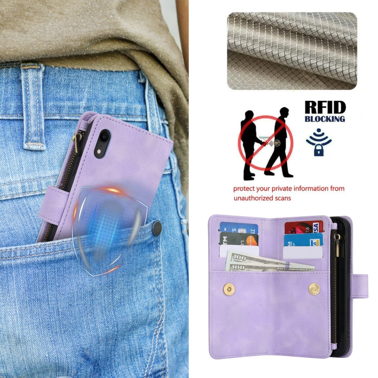 For iPhone XR Dream 9-Card Zipper Wallet RFID Leather Phone Case with Lanyard(Purple) - More iPhone Cases by buy2fix | Online Shopping UK | buy2fix