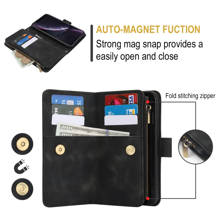 For iPhone XR Dream 9-Card Zipper Wallet RFID Leather Phone Case with Lanyard(Black) - More iPhone Cases by buy2fix | Online Shopping UK | buy2fix