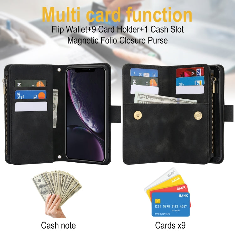 For iPhone XR Dream 9-Card Zipper Wallet RFID Leather Phone Case with Lanyard(Black) - More iPhone Cases by buy2fix | Online Shopping UK | buy2fix