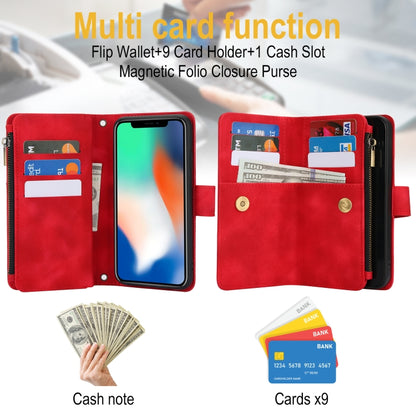For iPhone XS / X Dream 9-Card Zipper Wallet RFID Leather Phone Case with Lanyard(Red) - More iPhone Cases by buy2fix | Online Shopping UK | buy2fix