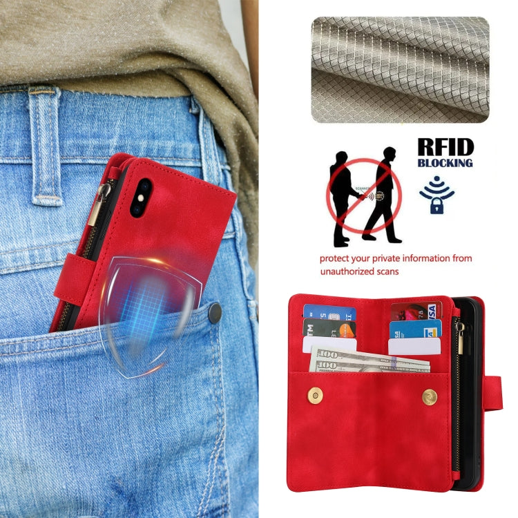For iPhone XS / X Dream 9-Card Zipper Wallet RFID Leather Phone Case with Lanyard(Red) - More iPhone Cases by buy2fix | Online Shopping UK | buy2fix