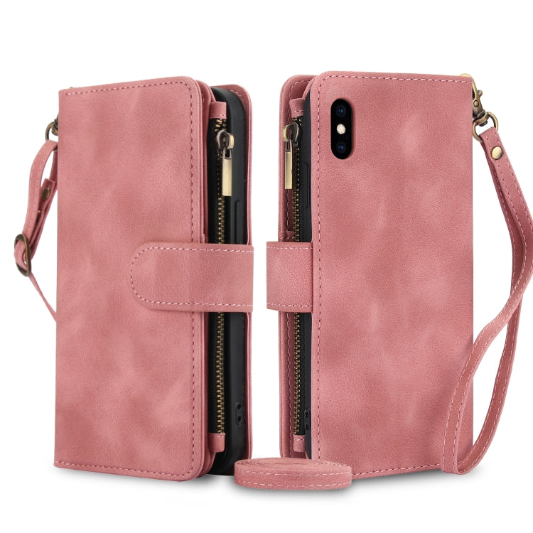 For iPhone XS / X Dream 9-Card Zipper Wallet RFID Leather Phone Case with Lanyard(Rose Gold) - More iPhone Cases by buy2fix | Online Shopping UK | buy2fix