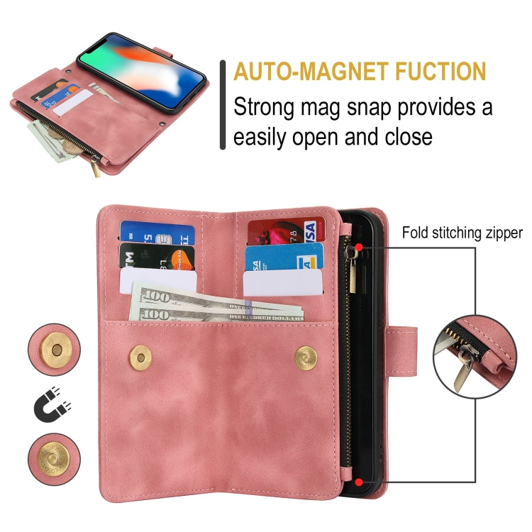 For iPhone XS / X Dream 9-Card Zipper Wallet RFID Leather Phone Case with Lanyard(Rose Gold) - More iPhone Cases by buy2fix | Online Shopping UK | buy2fix