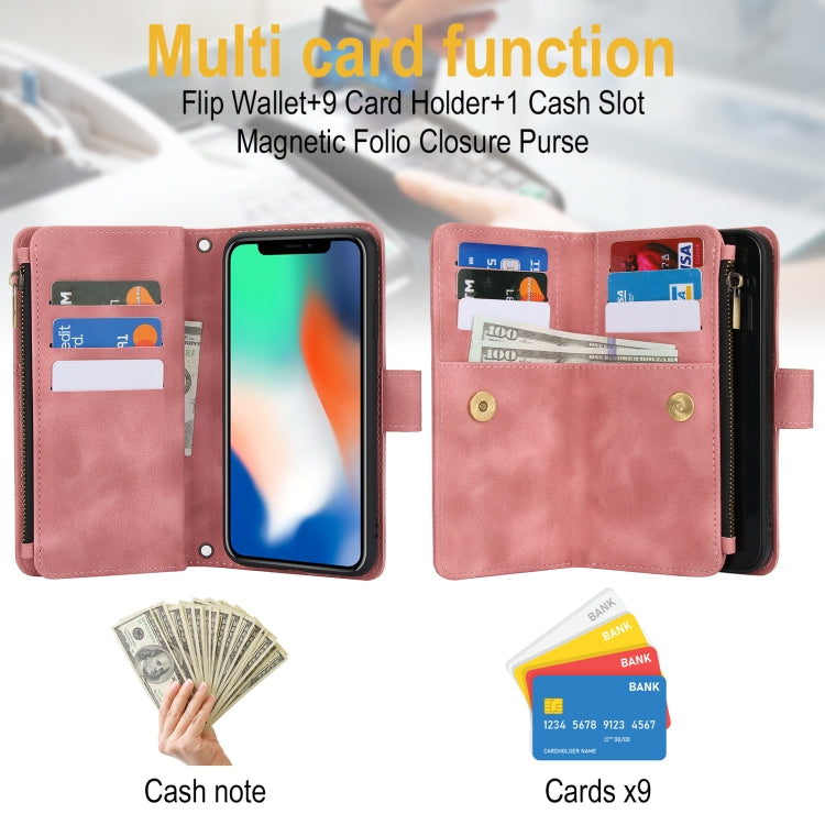 For iPhone XS / X Dream 9-Card Zipper Wallet RFID Leather Phone Case with Lanyard(Rose Gold) - More iPhone Cases by buy2fix | Online Shopping UK | buy2fix