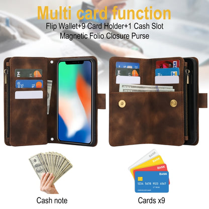 For iPhone XS / X Dream 9-Card Zipper Wallet RFID Leather Phone Case with Lanyard(Brown) - More iPhone Cases by buy2fix | Online Shopping UK | buy2fix