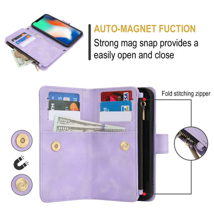 For iPhone XS / X Dream 9-Card Zipper Wallet RFID Leather Phone Case with Lanyard(Purple) - More iPhone Cases by buy2fix | Online Shopping UK | buy2fix