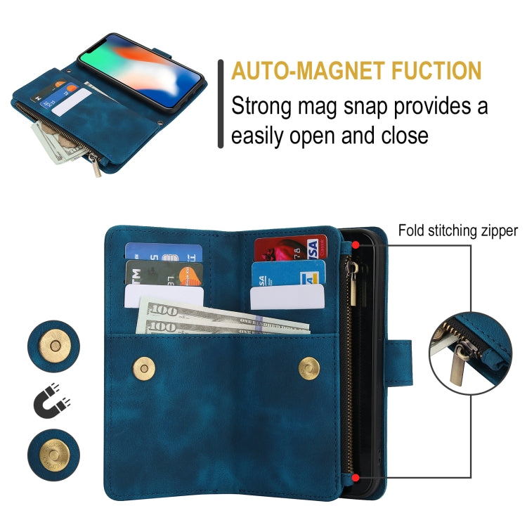 For iPhone XS Max Dream 9-Card Zipper Wallet RFID Leather Phone Case with Lanyard(Blue) - More iPhone Cases by buy2fix | Online Shopping UK | buy2fix