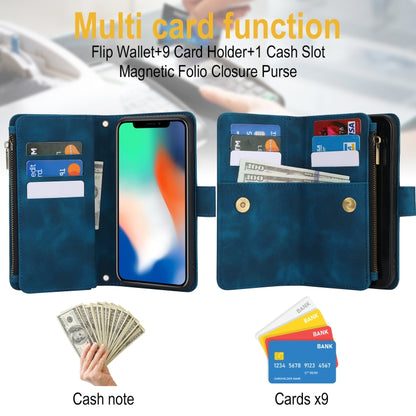 For iPhone XS Max Dream 9-Card Zipper Wallet RFID Leather Phone Case with Lanyard(Blue) - More iPhone Cases by buy2fix | Online Shopping UK | buy2fix