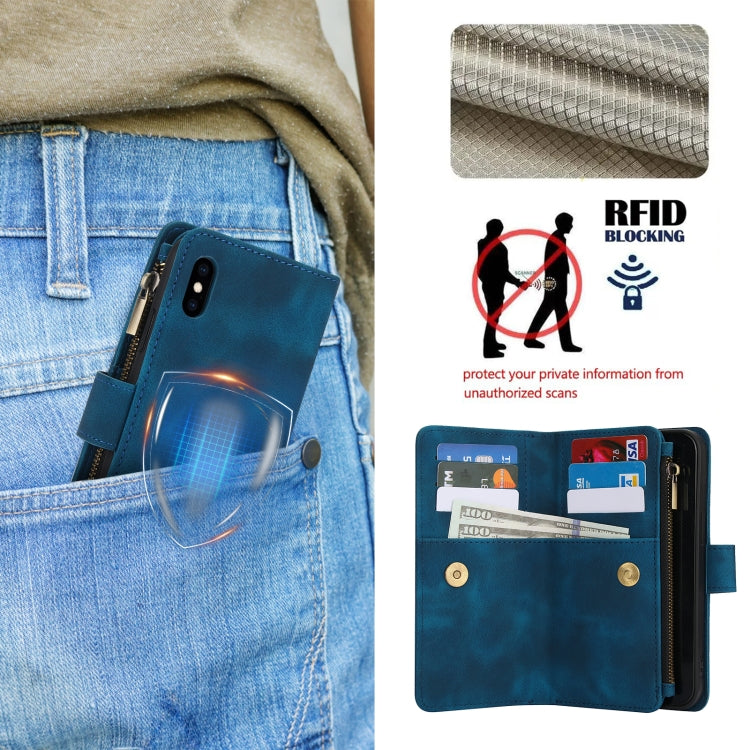 For iPhone XS Max Dream 9-Card Zipper Wallet RFID Leather Phone Case with Lanyard(Blue) - More iPhone Cases by buy2fix | Online Shopping UK | buy2fix