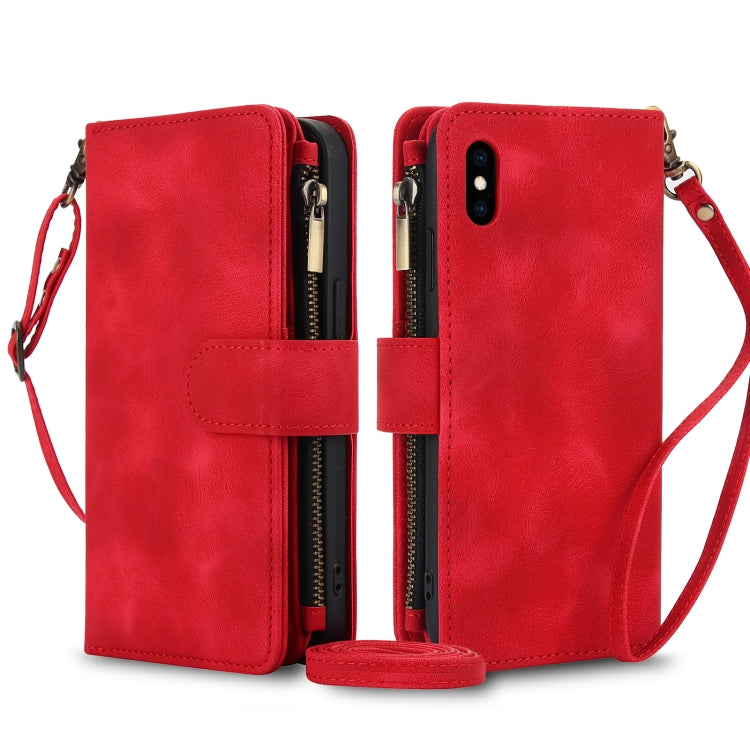 For iPhone XS Max Dream 9-Card Zipper Wallet RFID Leather Phone Case with Lanyard(Red) - More iPhone Cases by buy2fix | Online Shopping UK | buy2fix