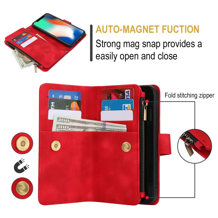 For iPhone XS Max Dream 9-Card Zipper Wallet RFID Leather Phone Case with Lanyard(Red) - More iPhone Cases by buy2fix | Online Shopping UK | buy2fix